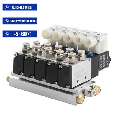 Electrical Pneumatic Solenoid Valve Set 4V210-08 DC24V 5Way Manifold With Base • $44