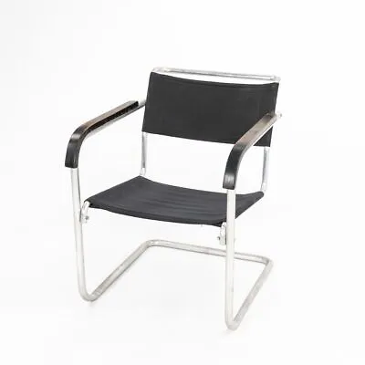 1940s Marcel Breuer For Thonet B34 Dining Arm Chair In Black Canvas And Chrome • £2432.79