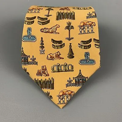 SALVATORE FERRAGAMO Yellow Multicolour Tapestry Silk Tie • $122.03