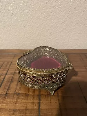 Vintage Heart Shaped Jewelry Casket Burgundy Velvet *Beautiful*  1960’s • $20