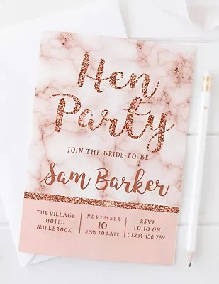 £5.99 • Buy 10 Rose Gold Invitations - Hen Party Bridal Shower