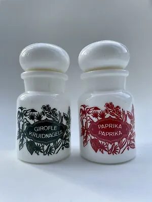 2 Vintage Milk Glass Spice Jars From Belgium Girofle/Kruidnagels & Paprika • £9.99