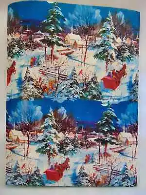 Vintage Christmas Dept Store Gift Wrap Paper Blue Snow Horse Drawn Sleigh 26X36  • $14.95