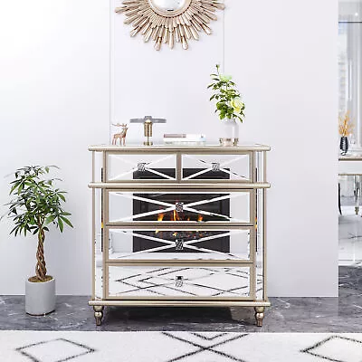 34  Accent Chest Mirrored Dresser With 5 Drawers Bedroom Home Storage Organizer • $351.49