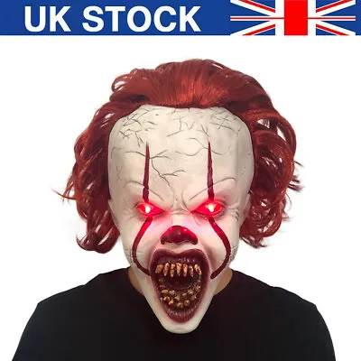 Halloween LED Pennywise Latex Full Mask IT Clown Head Scary Fancy Cosplay Horror • £10.55