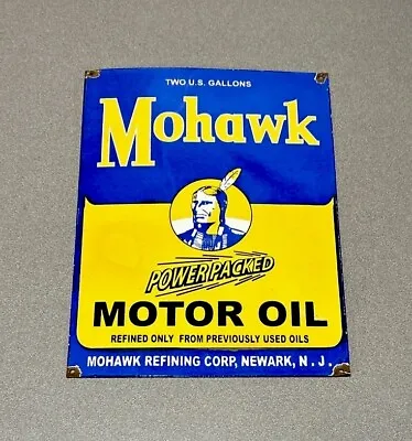 Vintage Rare 16” Mohawk Indian  Porcelain Sign Car Gas Oil Truck Auto • $199.99