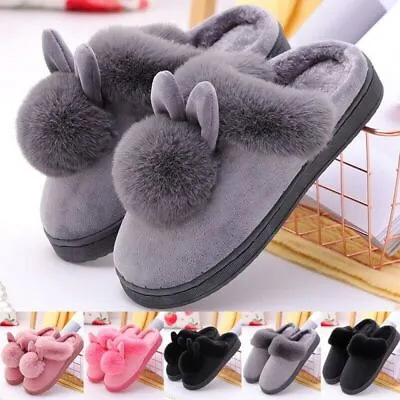 Women Winter Plush Bunny Rabbit Warm Indoor Slippers Slip On Soft Home Shoes New • $23.13