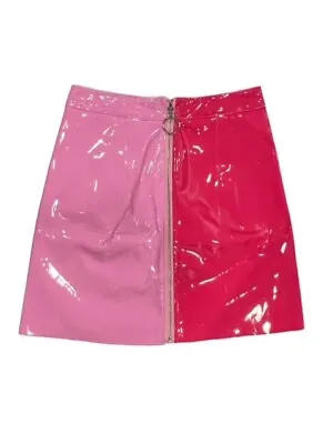 NWT BOOHOO Mini Skirt Women's Lydia Vinyl Two Tone Powder Pink SIZE 4 ZIP FRONT • $30.95
