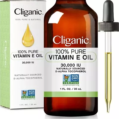 Cliganic 100% Pure Vitamin E Oil For Skin Hair Face-30000 IU Non-GMO Verified.. • $13.69