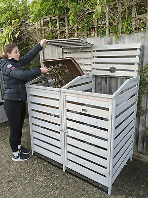 Double Wheelie Bin Store BinGarden Tidy Shed Outdoor Storage Hide Dustbin Cover • £189.99