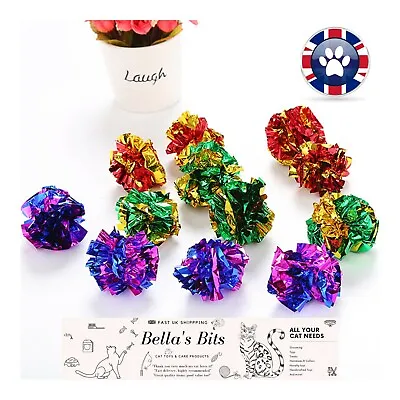 Cat Kitten 6pcs Colourful Crinkle Foil Balls Pet Paper Toy Mylar Balls Xmas • £3.30