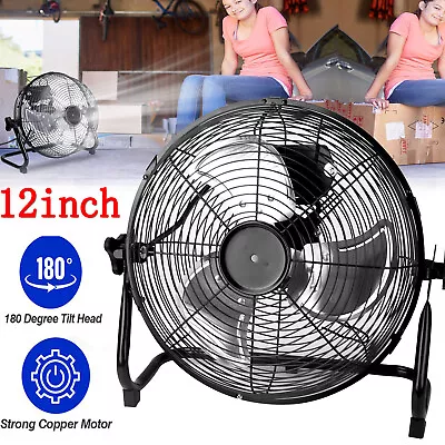 12  Heavy Duty Metal Industrial Floor Fan 3 Speeds High Velocity Tilt Head Fan • $45.66