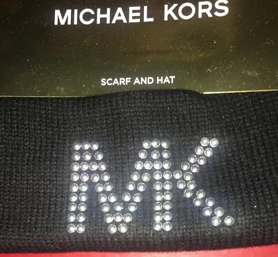 Michael Kors Women's Dome Stud Scarf & Beanie Hat 2PC Set - Black  NWT • $30