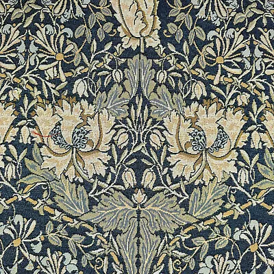 Tapestry Fabric William Morris Honeysuckle On Navy Blue Luxury Upholstery Fabric • £19.99