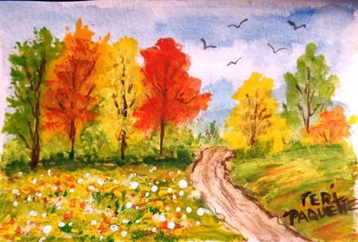 $3.95 • Buy Original Watercolor- Fall Ladscpe With River And Flowers-4 X 5-signed