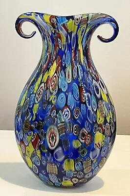 Murano Vase- Large Vintage Amphora  Millefiori Italy Italian Art  Glass-label On • $295