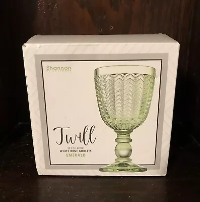 Shannon Twill Crystal White Wine Goblet Emerald Beverage Wine Glass Set Of 4 • $29.99