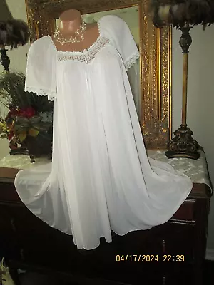 Vtg Silk Essence Miss Elaine? Nightgown Flutter Sleeve Silky Sheer Pink Lingerie • $27.69