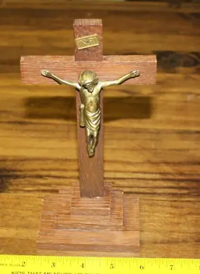 Vintage 8 Inch Wood Metal Standing Crucifix INRI Religous Christian • $7.76