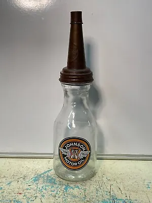 Johnson Motor Oil Bottle Spout Cap Glass 1 Quart Vintage Style Gas Station • $19.99