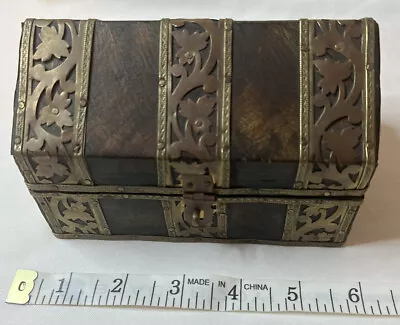 $30 • Buy Vintage Handcrafted 60's/70's Rose Wood & Ornate Brass Jewelry Casket