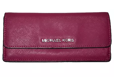 MICHAEL KORS Deep Magenta-Fuchsia Pink Crossgrain Leather Wallet • $31.99