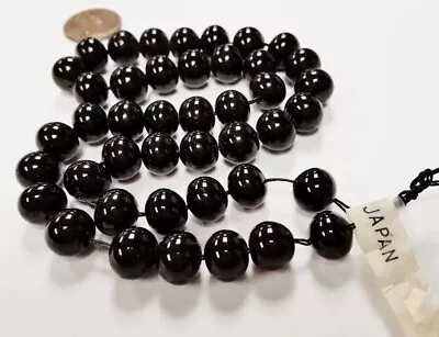 40 VINTAGE JAPAN CHERRY BRAND GLASS BLACK 10mm. SMOOTH ROUND BEADS 4565 • $5.99