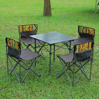 Portable Roll Up Outdoor Table And 4 Chairs Folding Camping Picnic Dining Set UK • £56.95