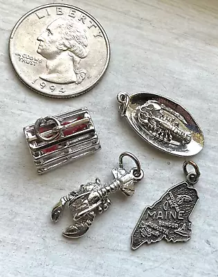 Vintage Sterling Charm LOT LOBSTERS TRAP Maine New England East Coast • $22