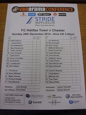 £3.99 • Buy 28/12/2014 Colour Teamsheet: FC Halifax Town V Chester (folded). Bobfrankandelvi