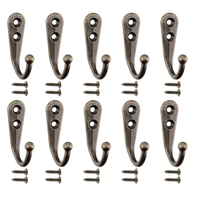 10Pcs Vintage Wall Mounted Single Coat Hooks Robe Hook Prong Hanger + 20 Screws • £3.81