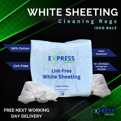 10kg White Cotton Sheet Lint-Free Industrial Cleaning Rags Wipers Wiping Cloths • £26.50