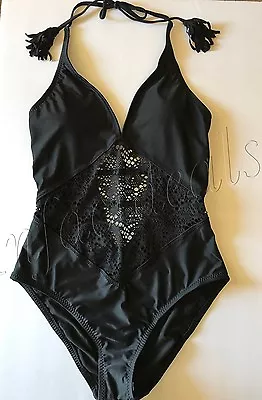 NEW Mossimo Women's Swimsuit One Piece Sheer Halter Swim Black Size XS • $9.99