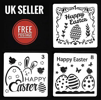 Happy Easter Designs Small Thin Plastic Reusable Art Craft Stencils Egg Bunny • £1.75