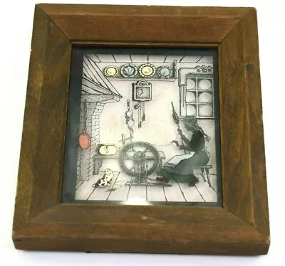 Vintage Silhouette Painted Glass Picture Spinning Wheel Richards Germany Framed • $29.99