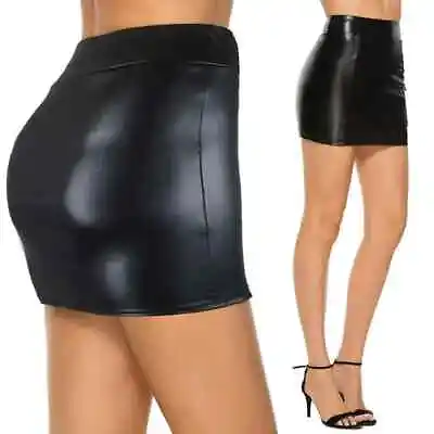 Women Mini Skirt High Waist Slim Fit Matte Faux Leather Bodycon Skirt Streetwear • £7.69