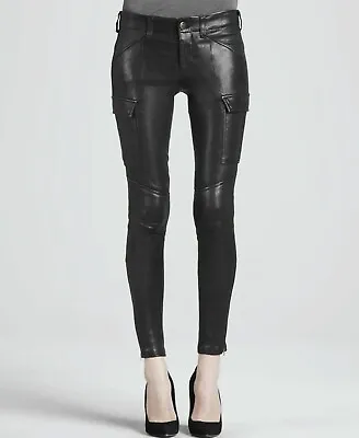 J Brand Houlihan Black Low-rise Skinny Cargo Leather Pants Size 25 • $195