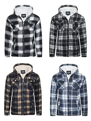 1826 Men's Sherpa Lined Full Zip Hooded Flannel Plaid Shirt Jacket • $28.49