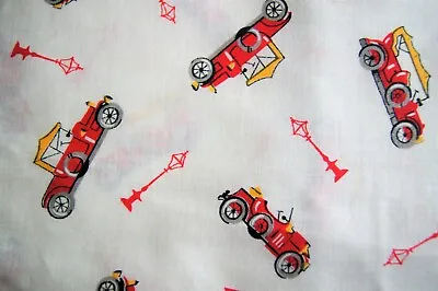 5+ Yards Vintage Red Antique Cars And Street Lights Cotton Fabric 189  X 42   • $25