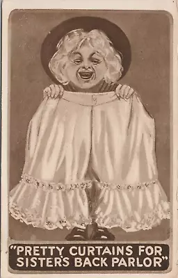 Lithograph - Ugly Baby In Huge Dress  Curtains For Sister's Parlor  1910 • £11.39