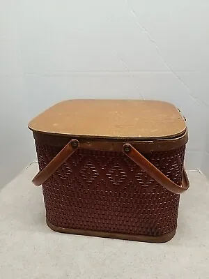 VTG Redman Picnic Basket Wicker Woven Rattan Mid Century Farmhouse Country • $23.96