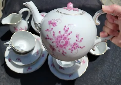 VERY RARE! Vintage VON SCHIERHOLZ Germany  Meissen Pink Indian  TEA SET *15-Pc* • $799.95