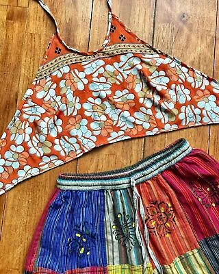 Wholesale 5 PC Of Indian Vintage Silk Sari Halter Crop Tops Retro 60s Clothing • $105.99