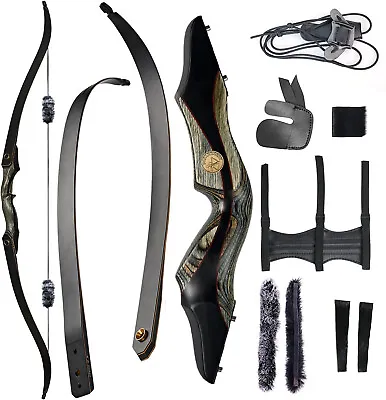 Recurve Bow Set For Adult 62  Wooden Takedown Recurve Bow RH Outdoor Hunting • $122.99