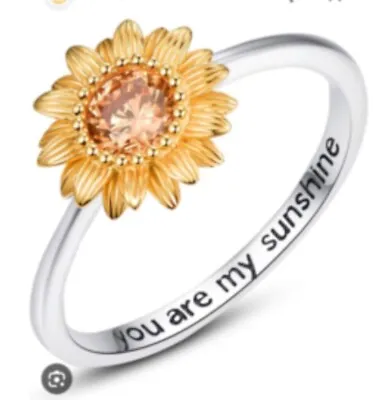 Sterling Silver Ring SUNFLOWER CITRINE YOU ARE MY SUNSHINE SUNFLOWER • £8.99