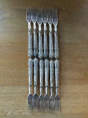 £245 • Buy 12 ANTIQUE SILVER HANDLE QUEENS PATTERN CAKE FORKS - FRUIT FORKS LONDON C1870
