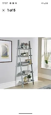 Grey Ladder Shelving Unit 5 Tier Display Stand Book Shelf Wall Rack Storage • £22