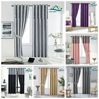 £14.49 • Buy Crushed Velvet Band Curtains PAIR Eyelet Faux Silk Fully Lined Ring Top UK Sizes