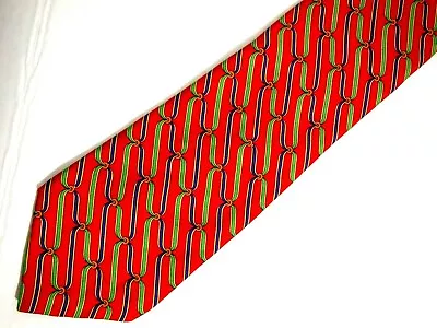 Bullock & Jones Mens Necktie Tie Red Blue Green Ribbons Chain Link 58  Designer • $7.76