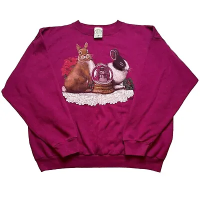 Vintage Grandma Sweater Bunny Rabbit Winter Snow Cotton Grove Size XL Purple • $19.95